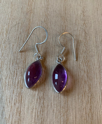 Amethyst sterling silver earrings Almond