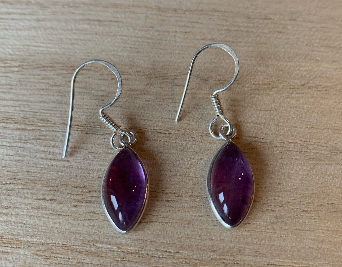 Amethyst sterling silver earrings Almond