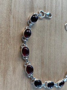 Garnet sterling silver bracelet, Garnet bracelet Oval