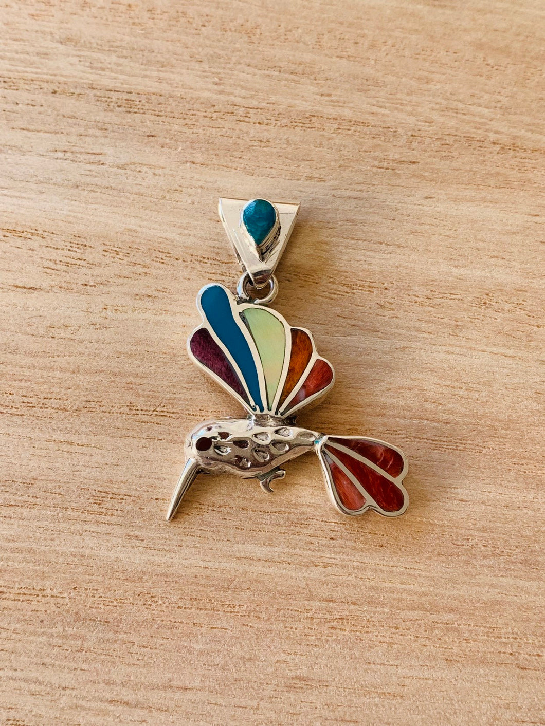 Hummingbird pendant, Sterling Silver Hummingbird necklace, Cute Hummingbird, Colorful bird necklace