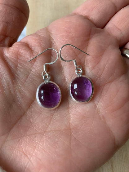 Amethyst sterling silver earrings Oval