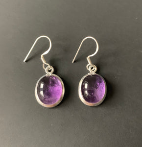 Amethyst sterling silver earrings Oval