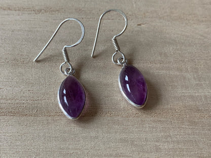 Amethyst sterling silver earrings Almond