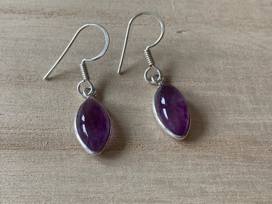 Amethyst sterling silver earrings Almond