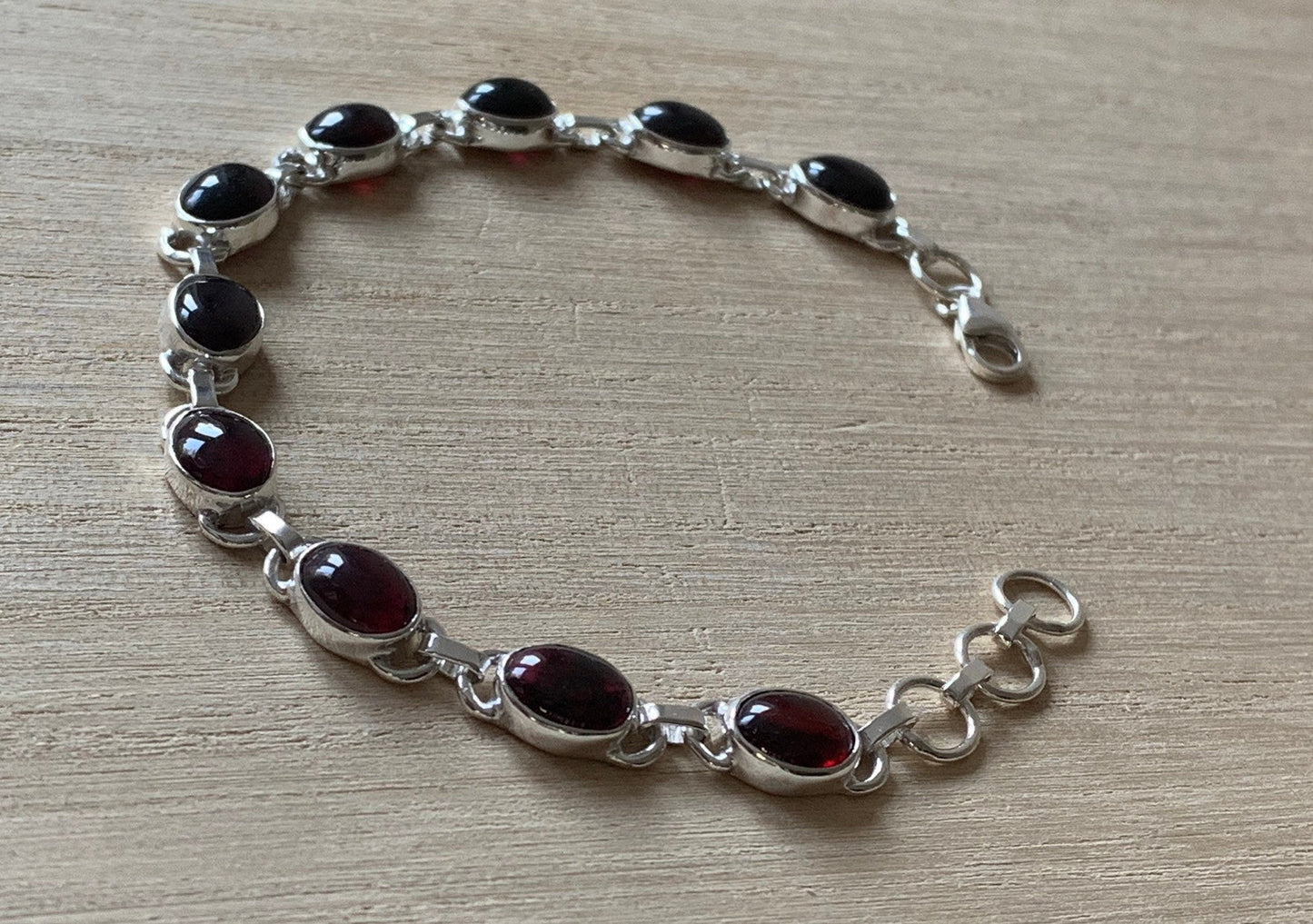 Garnet sterling silver bracelet, Garnet bracelet Oval