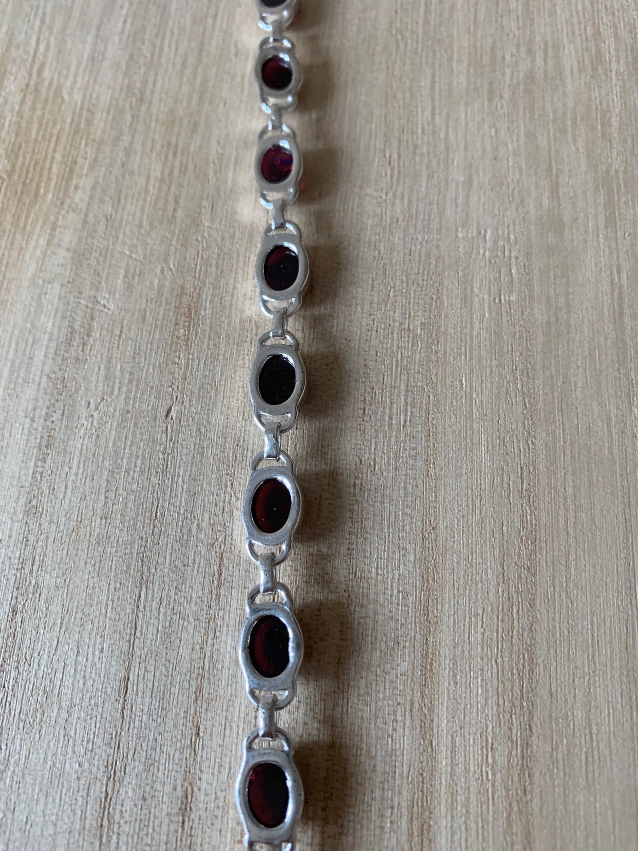 Garnet sterling silver bracelet, Garnet bracelet Oval