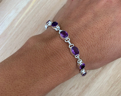 Faceted Amethyst sterling silver bracelet