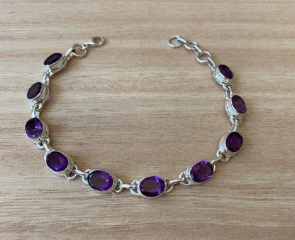 Faceted Amethyst sterling silver bracelet