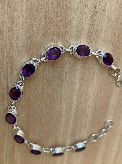 Faceted Amethyst sterling silver bracelet