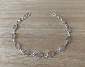 Rose quartz sterling silver bracelet Oval