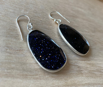 Big blue sandstone faceted silver earrings
