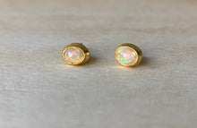 Load image into Gallery viewer, Opal stud gold plated silver earrings Oval