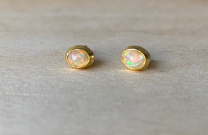 Opal stud gold plated silver earrings Oval