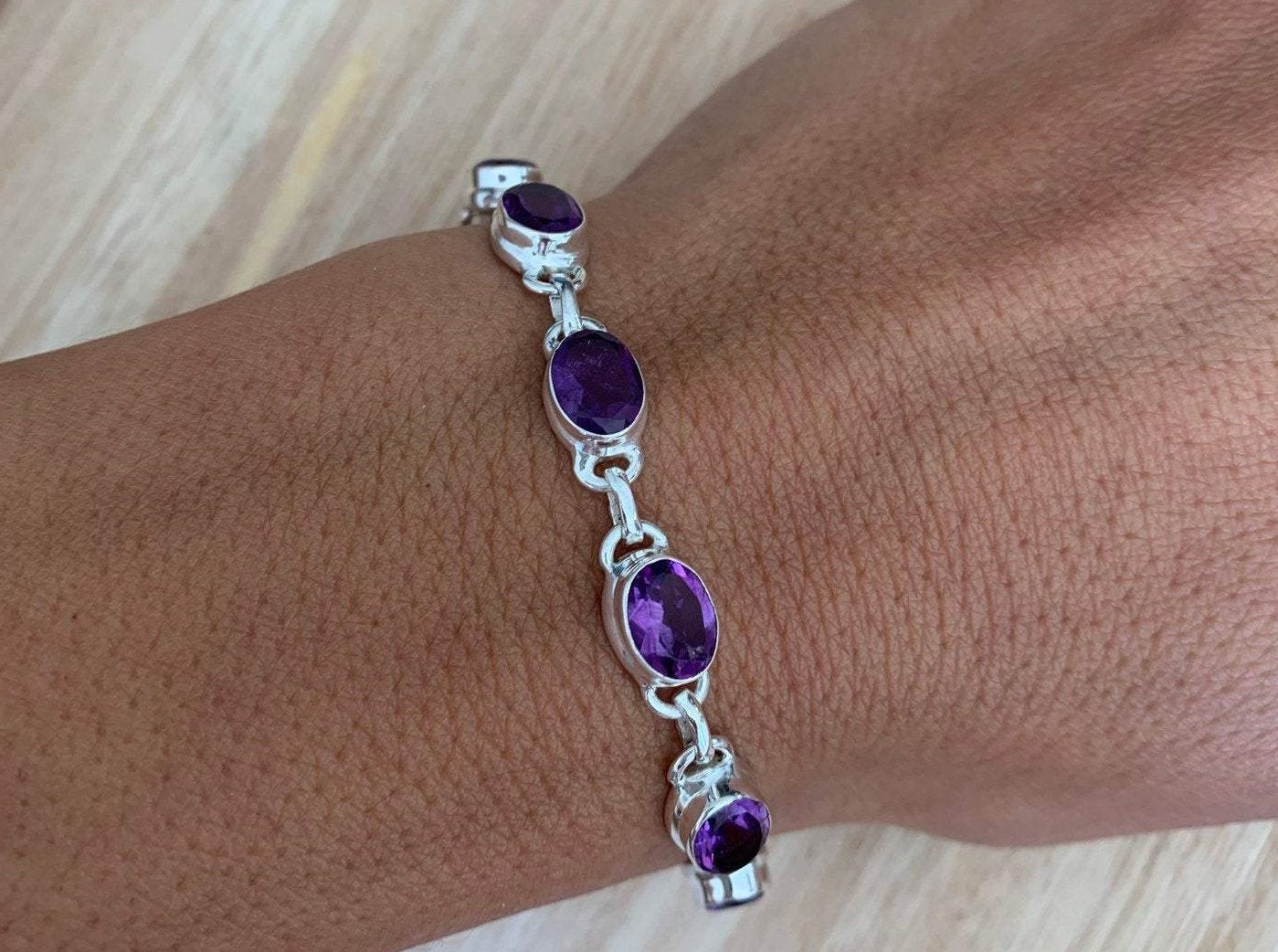 Faceted Amethyst sterling silver bracelet