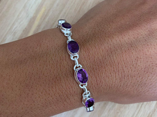 Faceted Amethyst sterling silver bracelet