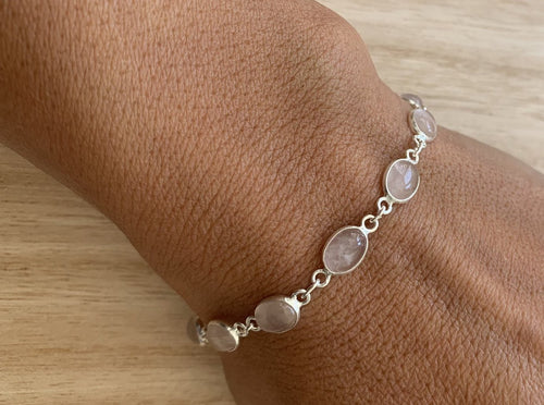 Rose quartz sterling silver bracelet Oval