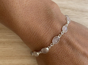 Rose quartz sterling silver bracelet Oval