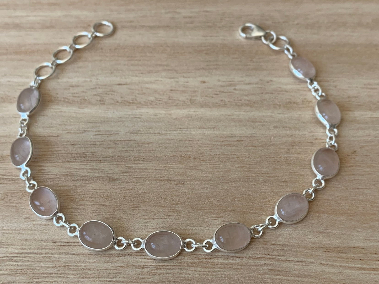 Rose quartz sterling silver bracelet Oval
