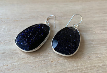 Big blue sandstone faceted silver earrings