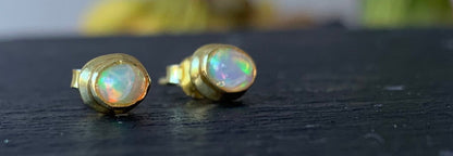 Opal stud gold plated silver earrings Oval