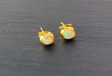 Load image into Gallery viewer, Opal stud gold plated silver earrings Oval