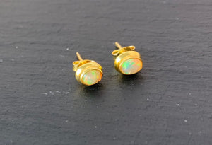 Opal stud gold plated silver earrings Oval