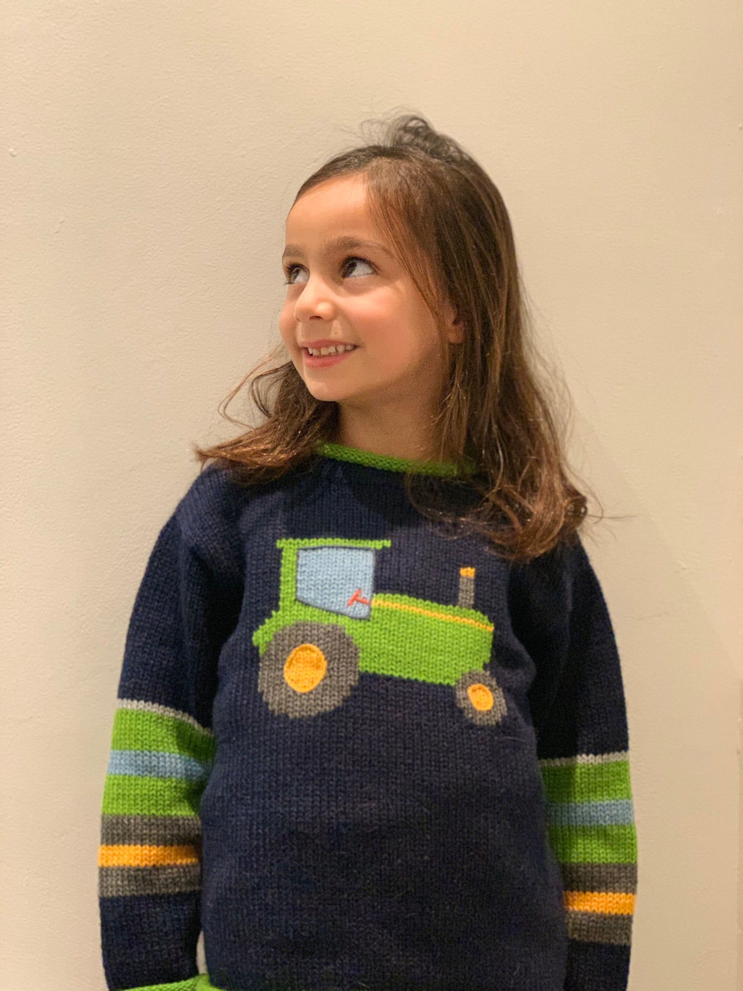 Tractor knit Jumper, Kids sweaters, Blue and green tractor Sweater, Alpaca Knitted jumper, Blue knit children jumper, Farm kids jumper