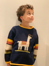 Load image into Gallery viewer, Alpaca llama jumper, Unisex Alpaca Children knot Jumper,  Blue llama knit sweater,  Llama gift