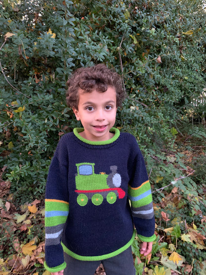 Boy Alpaca Jumper Train motif, Boy Alpaca Jumper Sweater Train motif