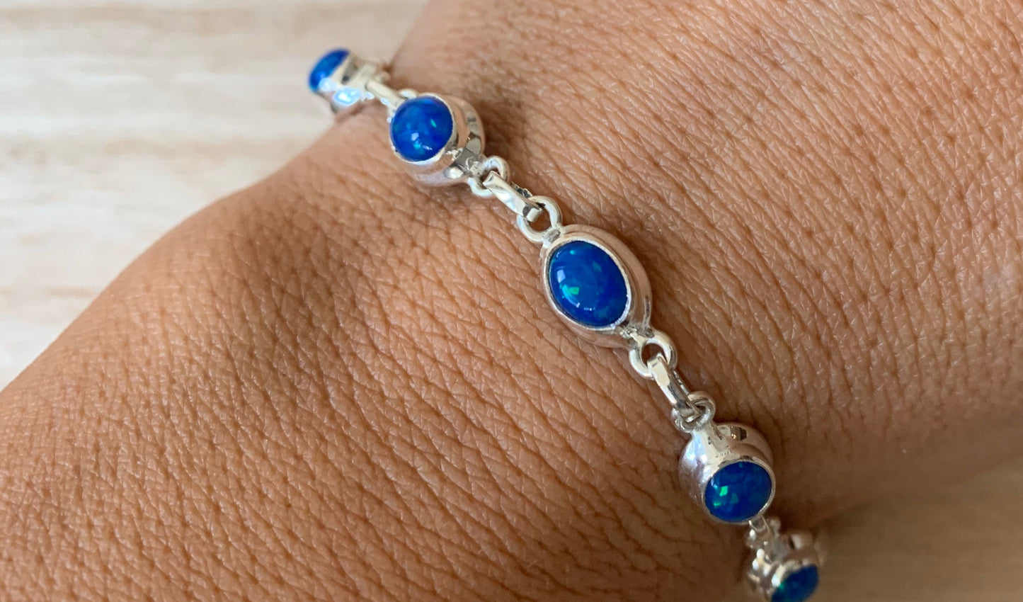 Blue faux Opal sterling silver bracelet