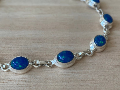 Blue faux Opal sterling silver bracelet