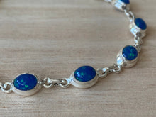 Load image into Gallery viewer, Blue faux Opal sterling silver bracelet