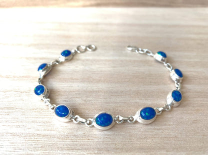 Blue faux Opal sterling silver bracelet