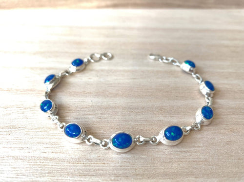 Blue faux Opal sterling silver bracelet