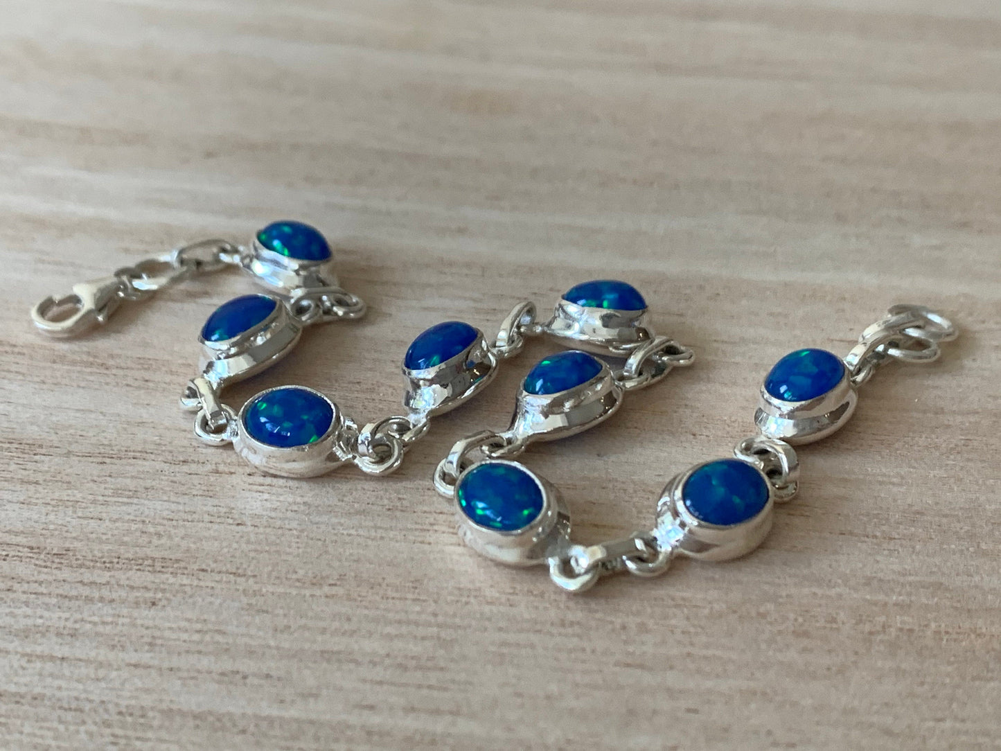 Blue faux Opal sterling silver bracelet