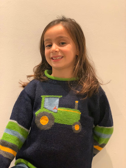 Tractor knit Jumper, Kids sweaters, Blue and green tractor Sweater, Alpaca Knitted jumper, Blue knit children jumper, Farm kids jumper