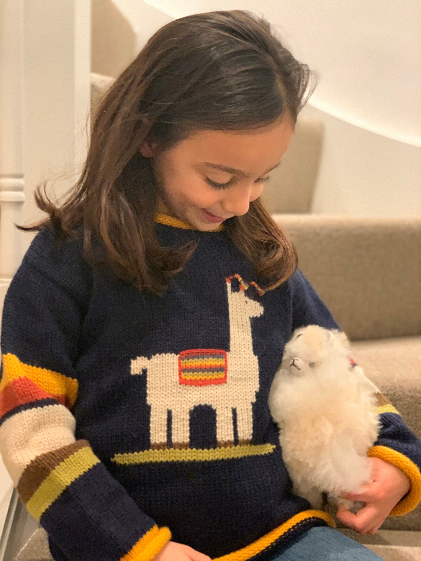 Alpaca llama jumper, Unisex Alpaca Children knot Jumper,  Blue llama knit sweater,  Llama gift