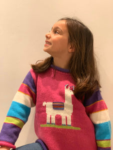 Toddler llama knit jumper, Pink llama pullover made from alpaca wool, Llama sweater, Llama gilrl clothing