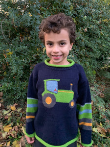 Tractor knit Jumper, Kids sweaters, Blue and green tractor Sweater, Alpaca Knitted jumper, Blue knit children jumper, Farm kids jumper