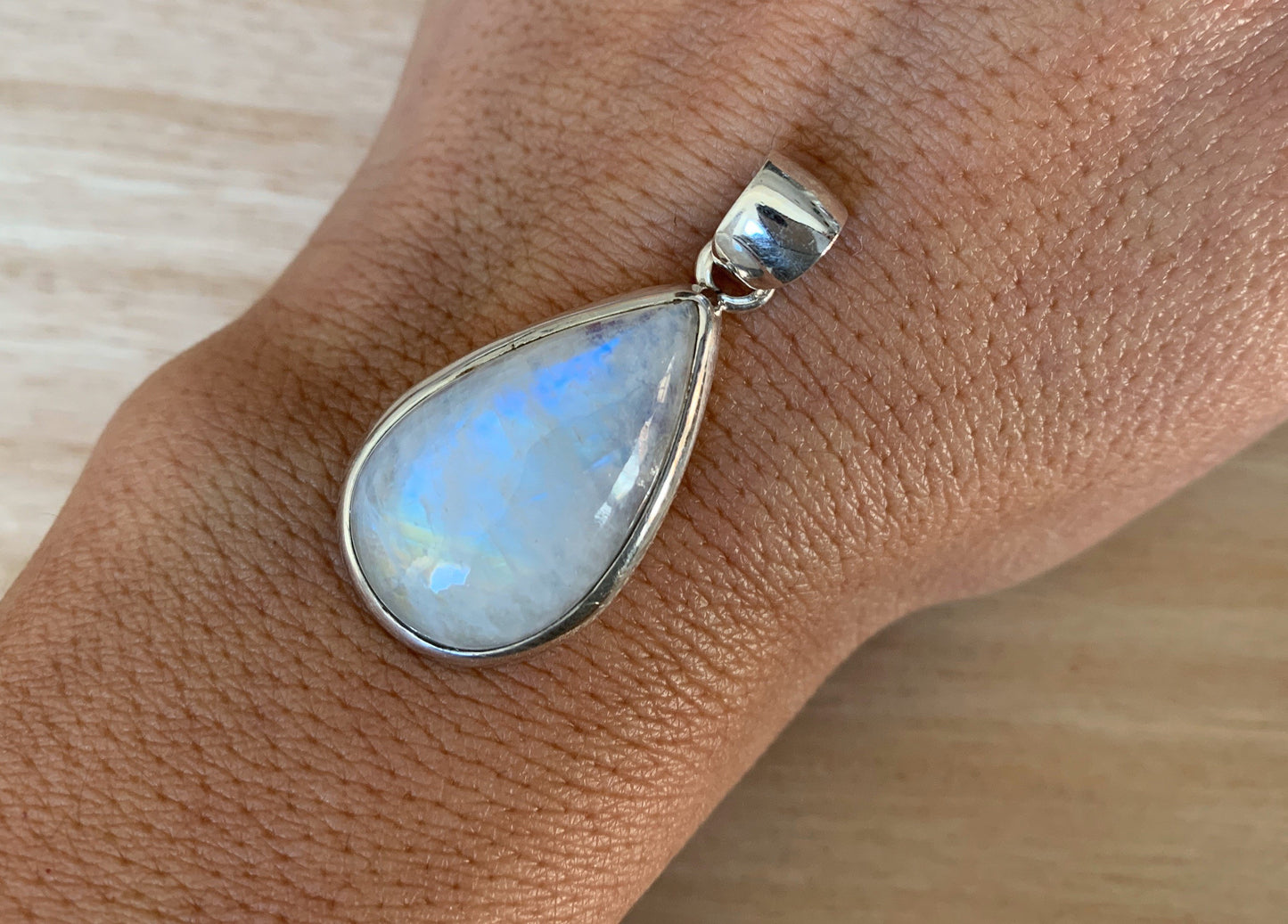 Moonstone silver pendant, Teardrop shaped  Rainbow Moonstone pendant, Moonstone, Moonstone necklace, Moonstone birthstone