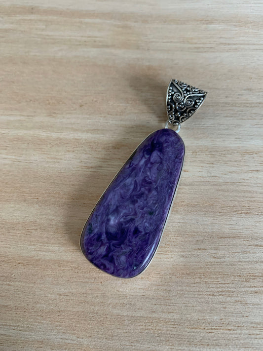 Purple chaorite  silver pendant, Teardrop chaorite pendant, natural purple chaorite  necklace,