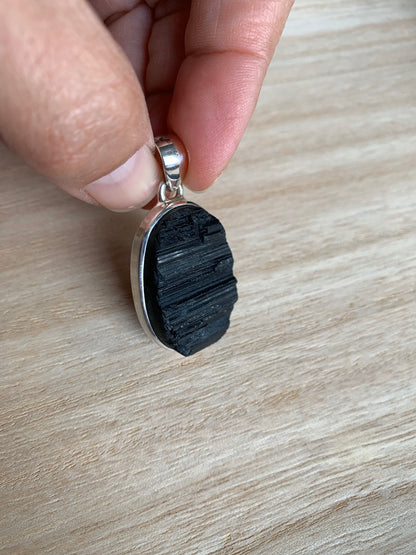 Black turmaline pendant, Sterling silver raw turmaline  pendant, Tourmaline jewellery, Natural turmaline, Turmaline Gifts