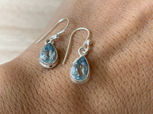 Faceted Blue Topaz sterling silver earrings Teardrop