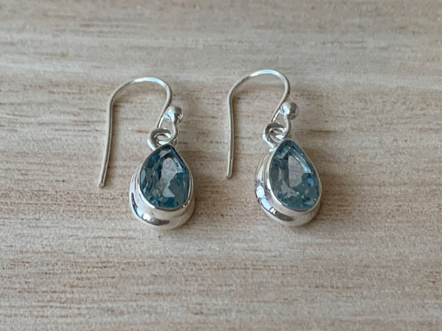 Faceted Blue Topaz sterling silver earrings Teardrop