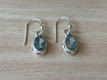 Faceted Blue Topaz sterling silver earrings Teardrop