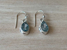 Load image into Gallery viewer, Faceted Blue Topaz sterling silver earrings Teardrop