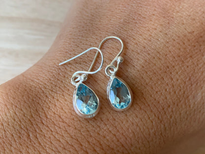 Faceted Blue Topaz sterling silver earrings Teardrop