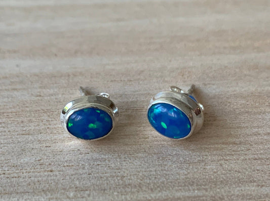 Opal stud silver earrings
