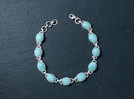 Larimar sterling silver link bracelet Oval