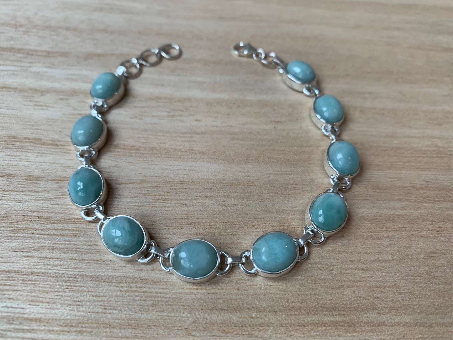 Larimar sterling silver link bracelet Oval